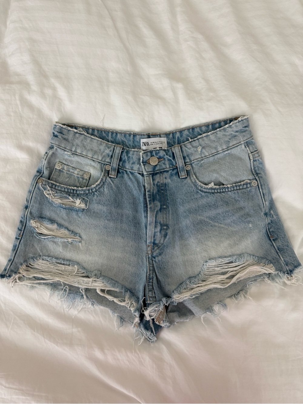 ZARA Light Blue Ripped Denim Shorts
